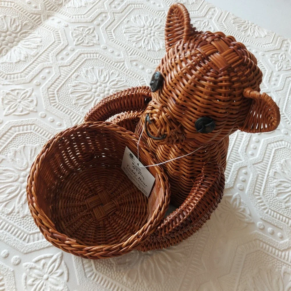 Vintage 1994 Chadwick Woven Fern Teddy Bear Basket Planter Brown Wicker 30793
